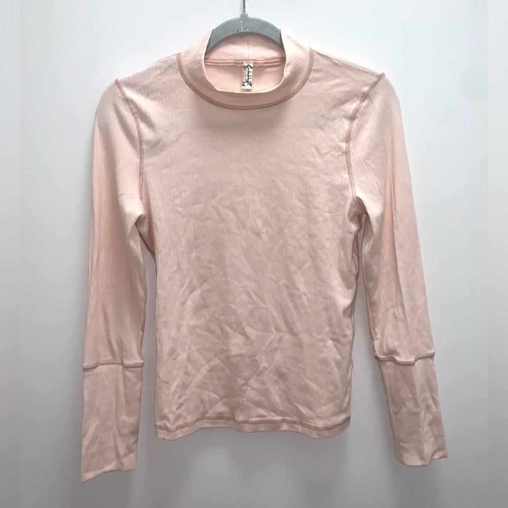 Free People Light Pink Ribbed Mock Neck Sweater Size Large